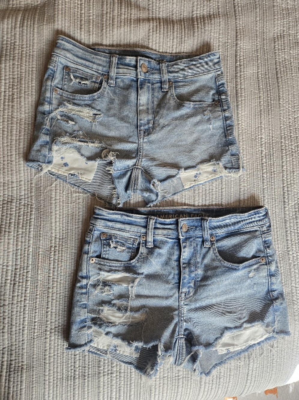 American Eagle Outfitters Distressed Light Blue Denim Cutoff Shorties - Women